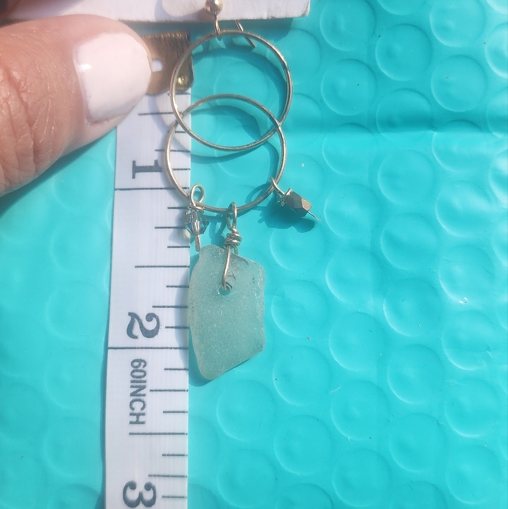 MAINE SEA GLASS EARRINGS GOLD FILLED THE SEA GLASS COMPANY CASCO BAY - Picture 5 of 7